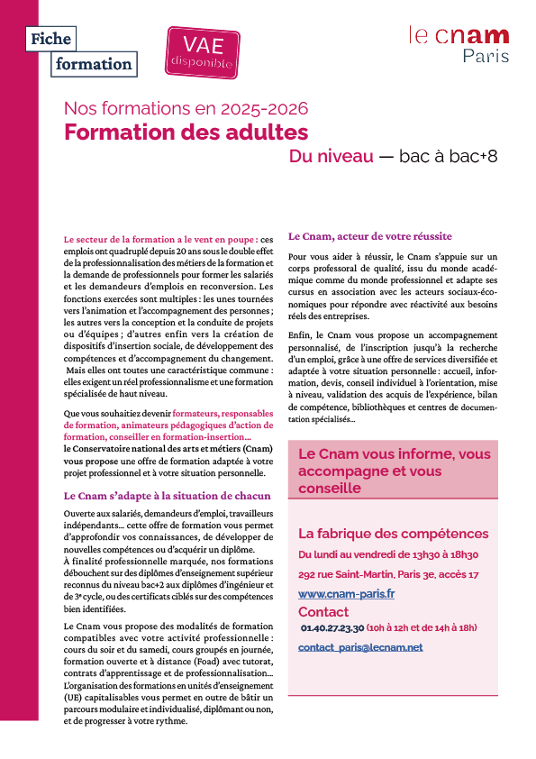 Formation des adultes Formation des adultes
