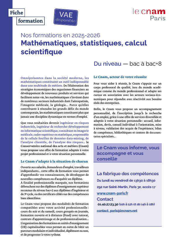 Mathématiques statistique et calcul scientifique Mathématiques statistique et calcul scientifique
